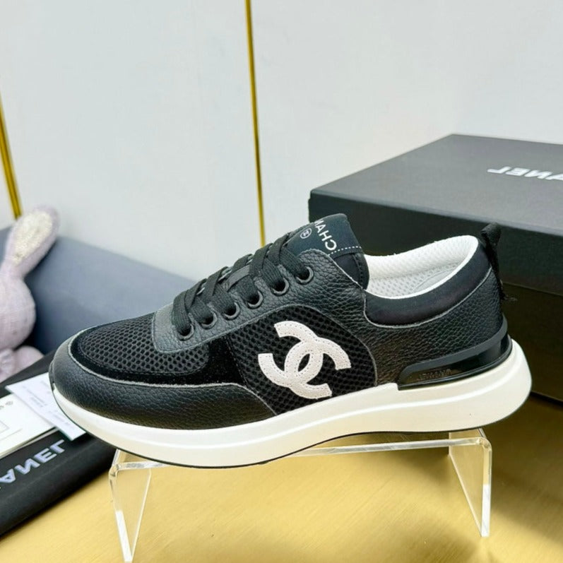 CHANEL CLASSIC TRAINER IN BLACK MERCERIZED VELVET WITH WHITE LOGO