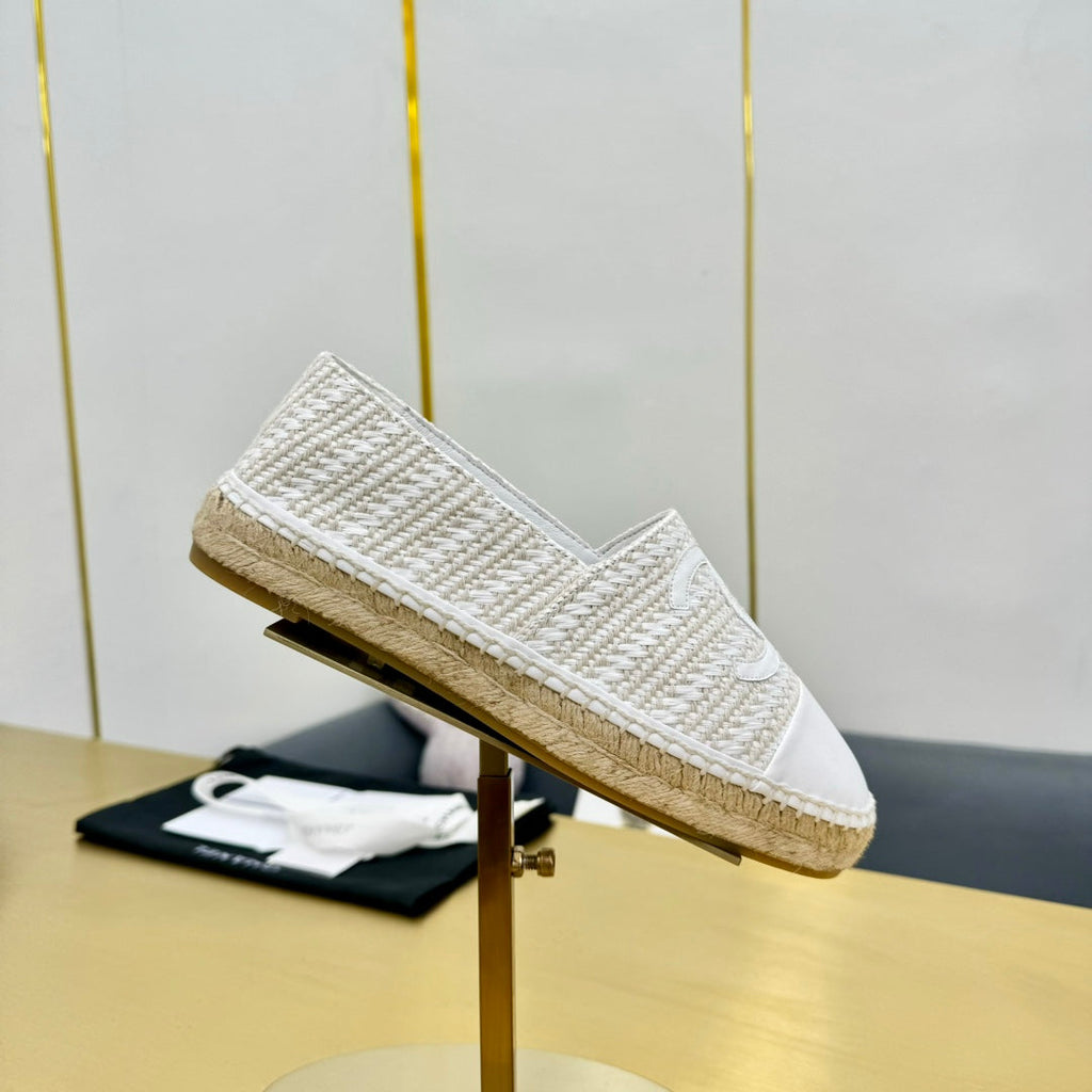 CHANEL ESPADRILLES PLATFORM 25S IN WHITE TWEED MIX CALFSKIN