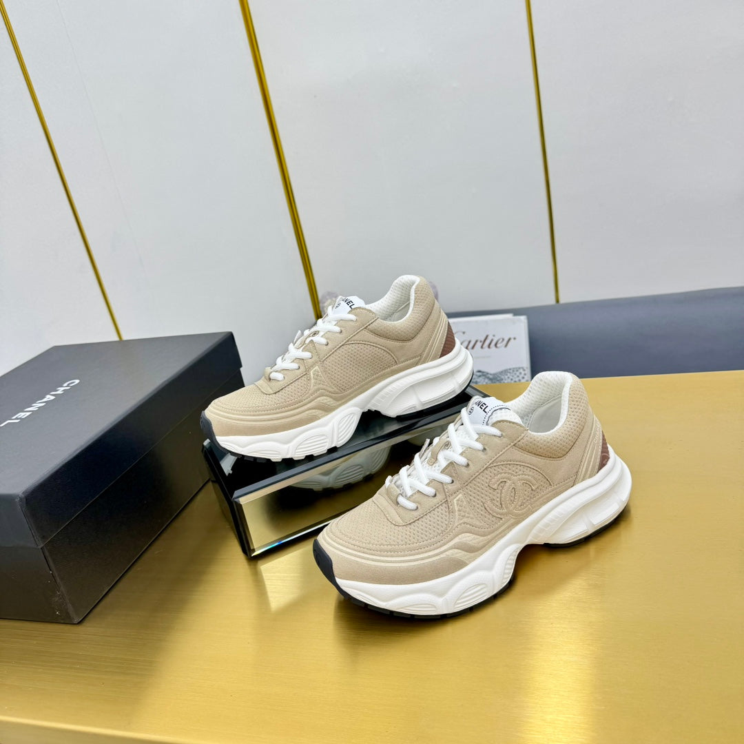 CHANEL DAD SNEAKER IN TUSCAN BEIGE SUEDE AND BREATHABLE MESH