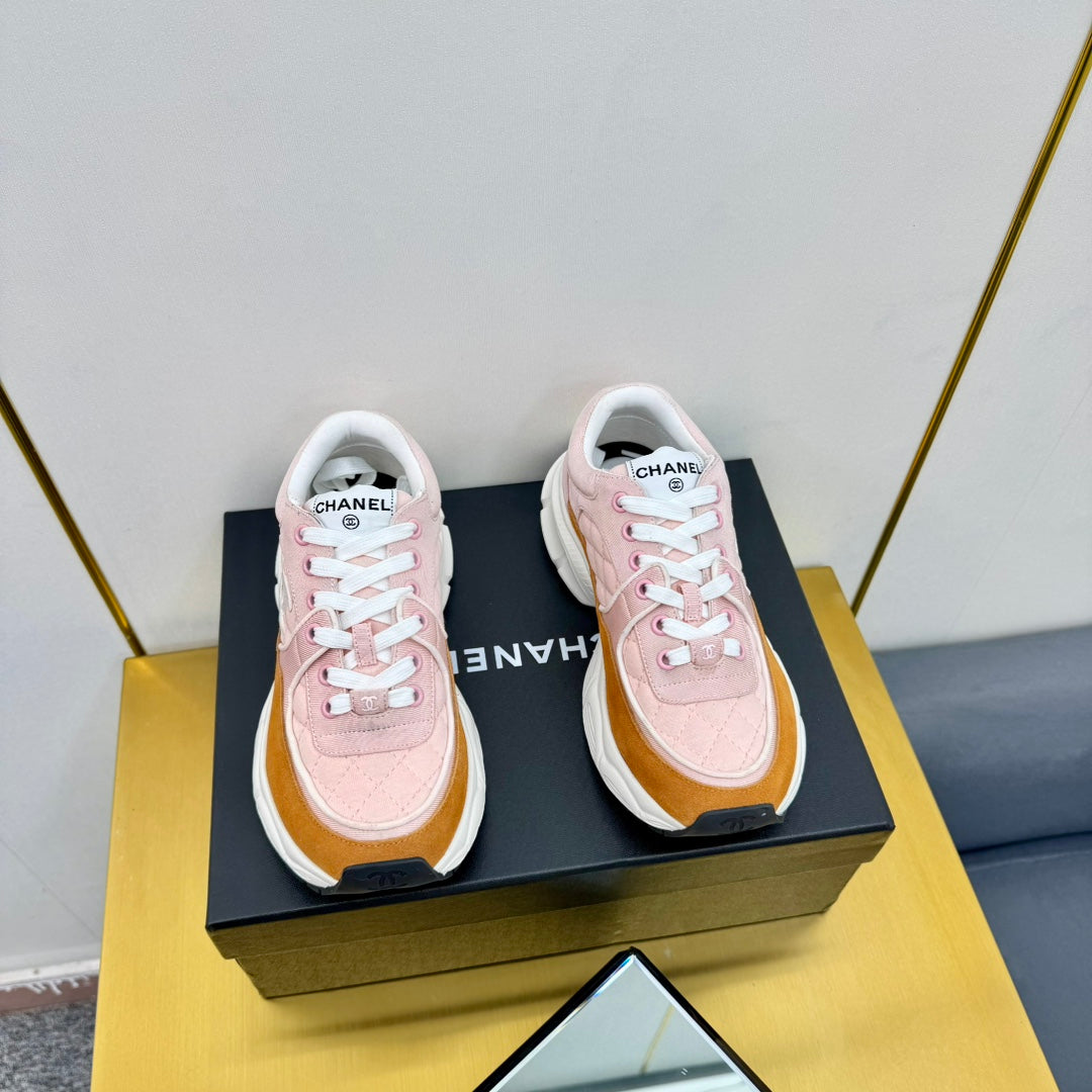 CHANEL DAD SNEAKER IN LIGHT PINK LAMBSKIN AND GINGER ORANGE SUEDE
