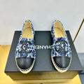 CHANEL ESPADRILLES PLATFORM 25S IN BLUE TWEED MIX BLACK CALFSKIN