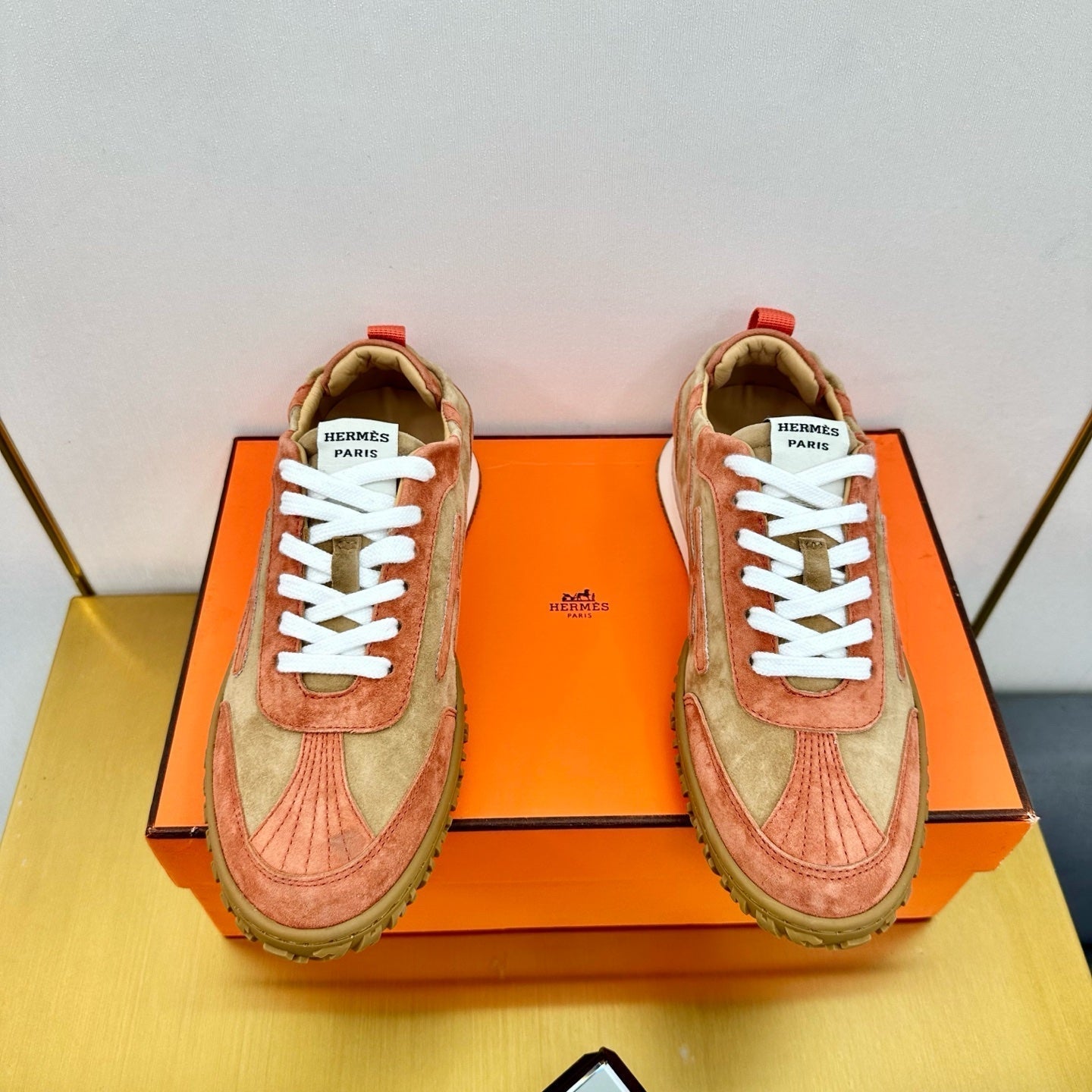 HERMES JET SNEAKER IN HONEY MIX TIGER ORANGE