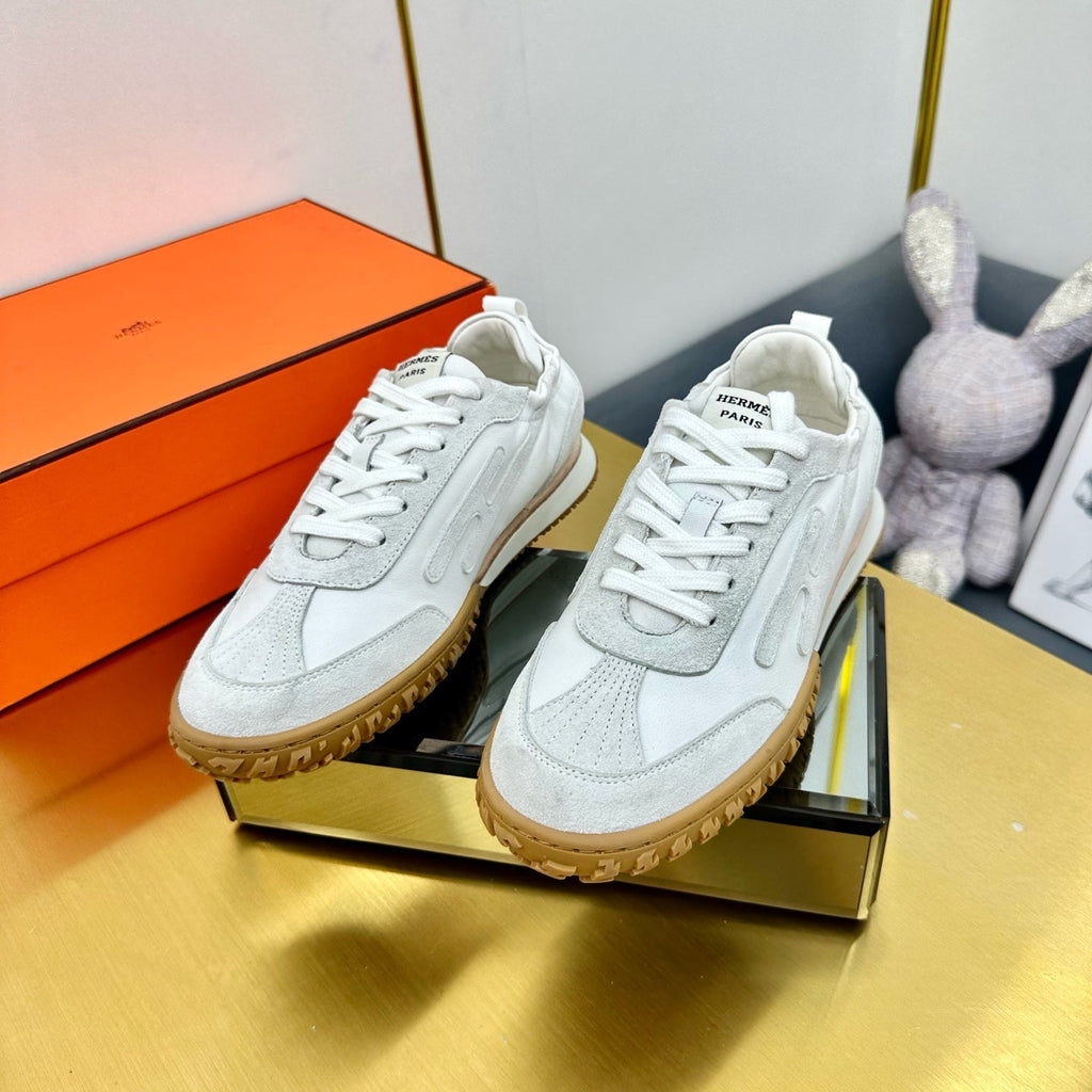 HERMES JET SNEAKER IN PALE GRAY SUEDE MIX WHITE CALFSKIN