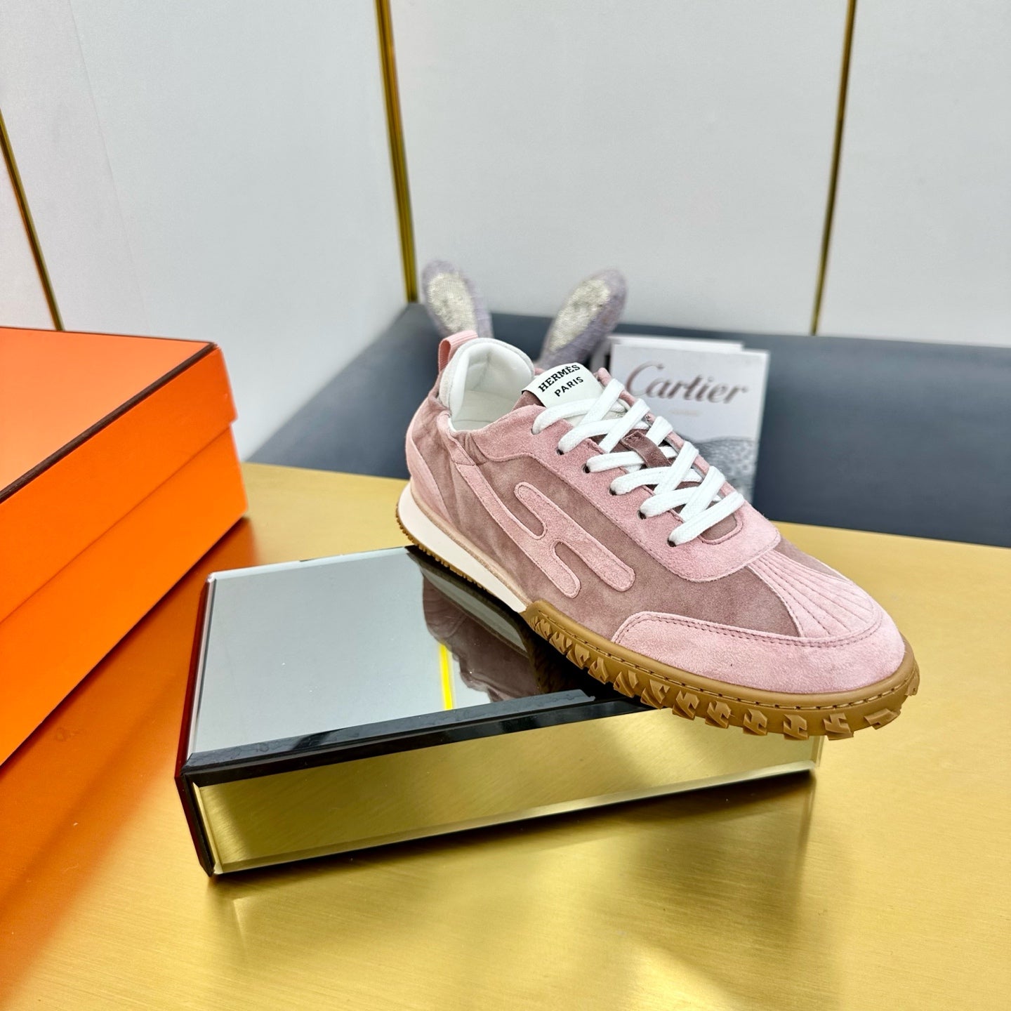 HERMES JET SNEAKER IN LIGHT PINK SUEDE