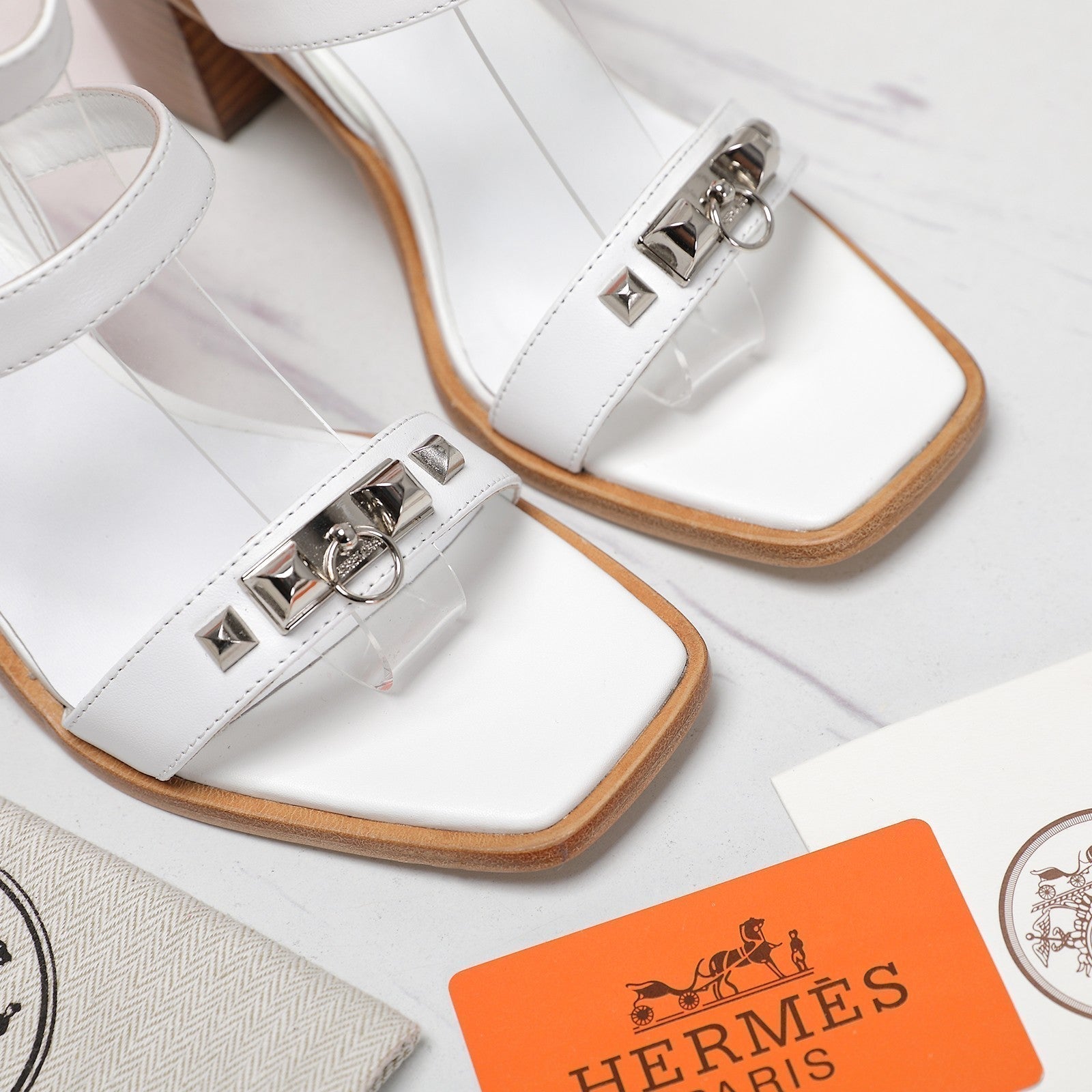 HERMES IVRESSE 65 SANDAL WHITE CALFSKIN