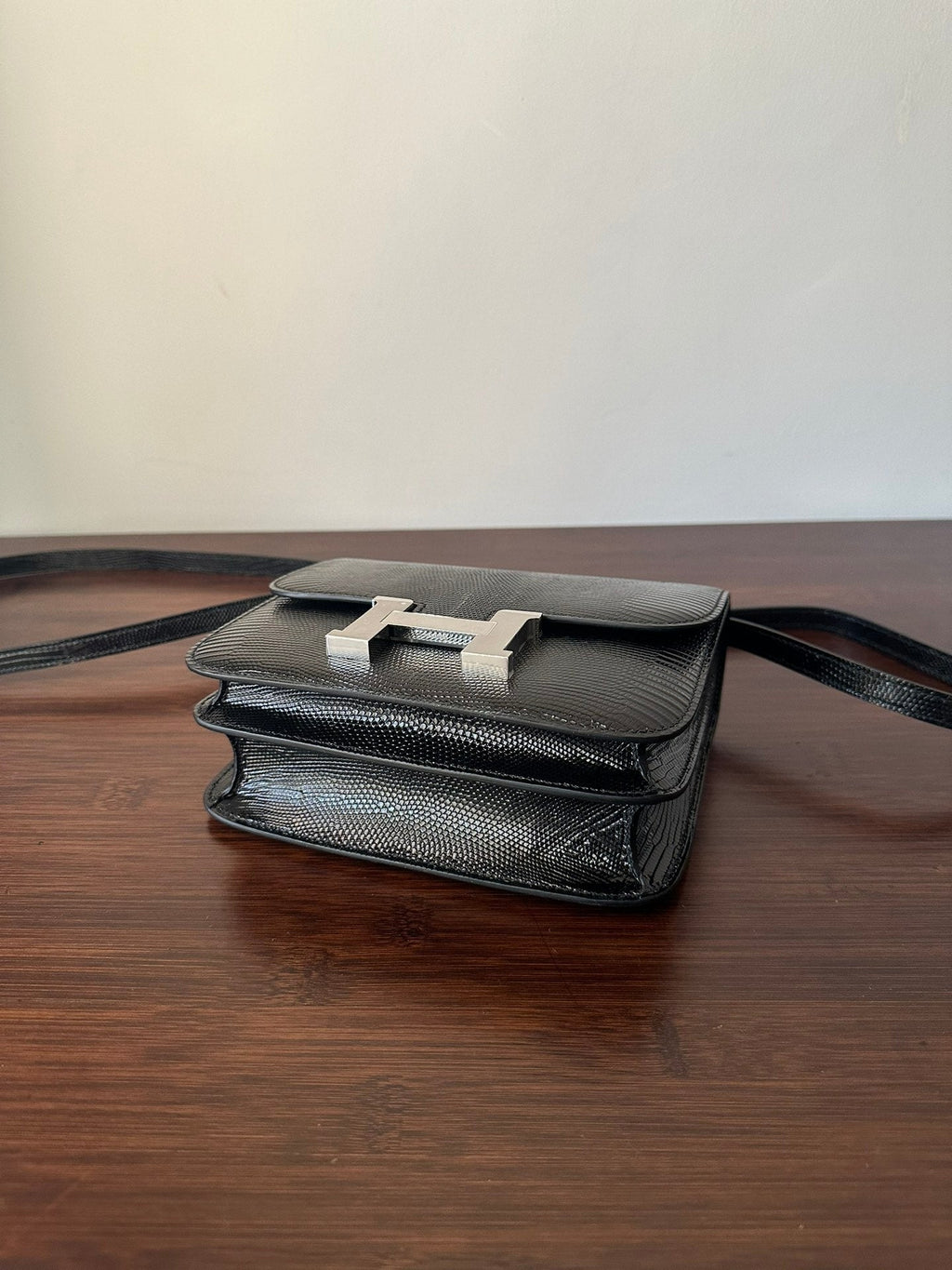 HERMES CONSTANCE 18 BLACK LIZARD SILVER HARDWARE