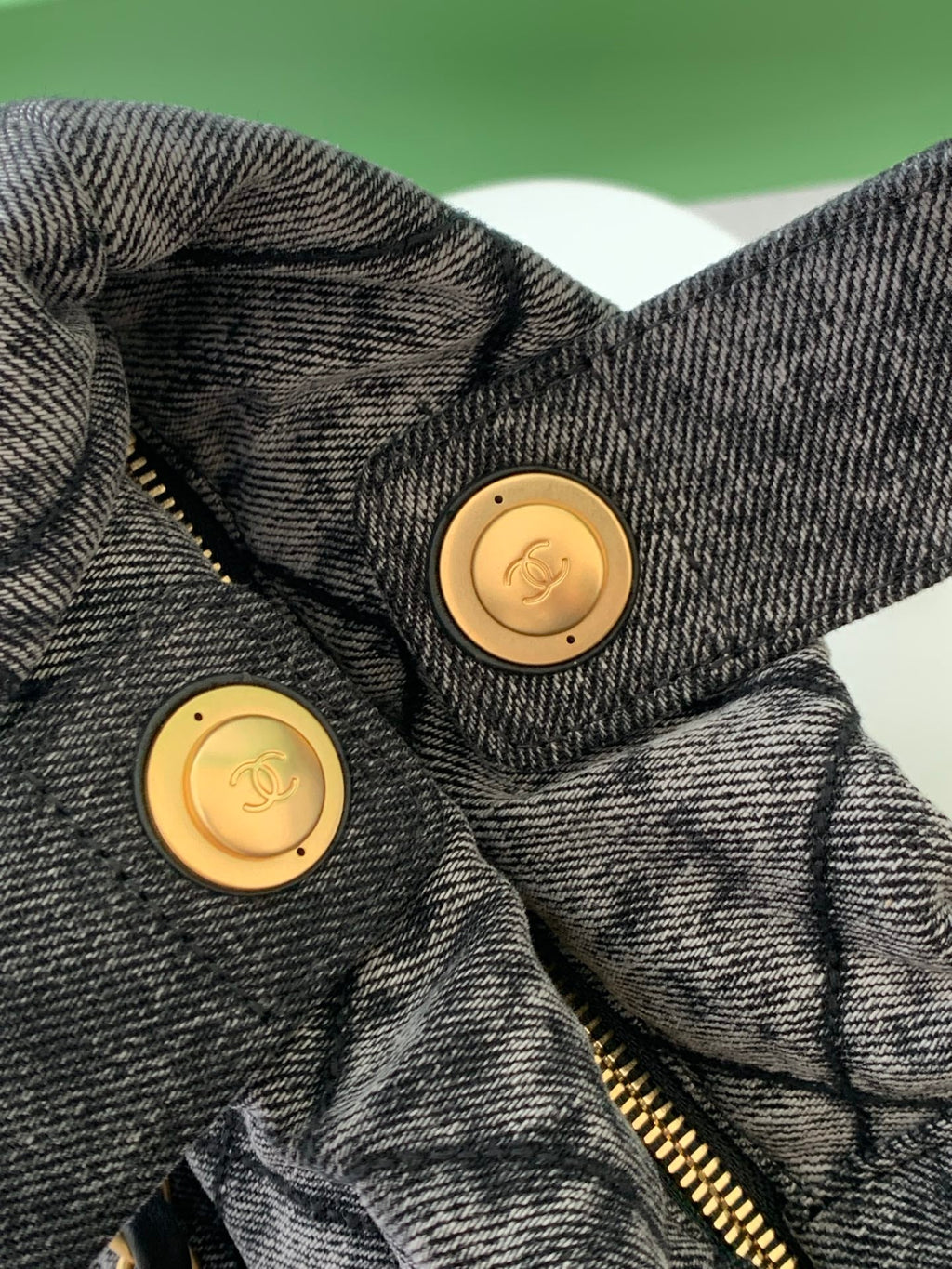 CHANEL 25S MAXI BOW BAG 38 IN DARK GREY DENIM WITH GOLD HARDWARE