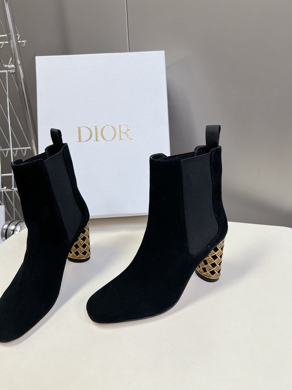 DIOR ICON HEELED ANKLE BOOT BLACK SUEDE 8 CM