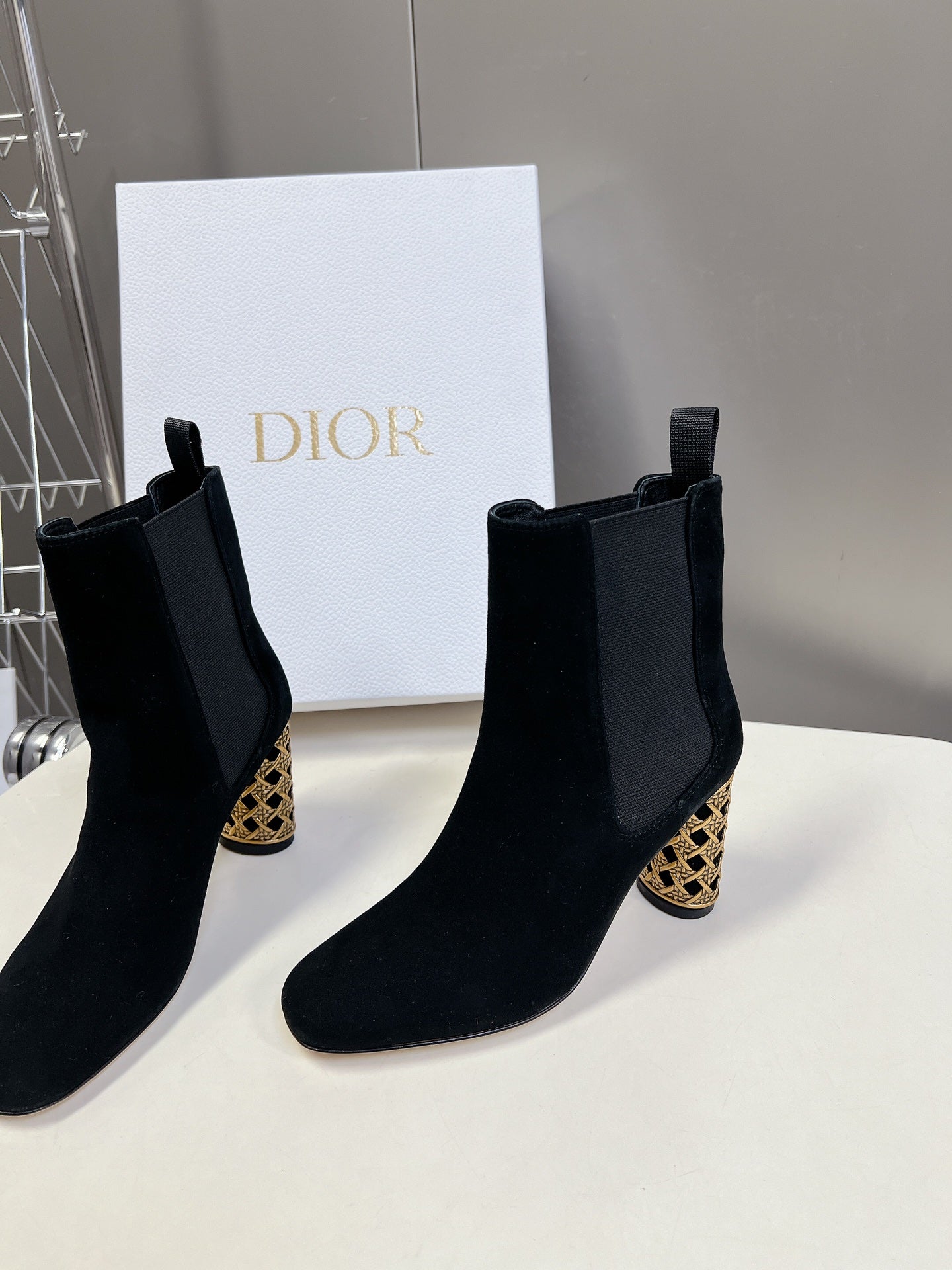 DIOR ICON HEELED ANKLE BOOT BLACK SUEDE 8 CM