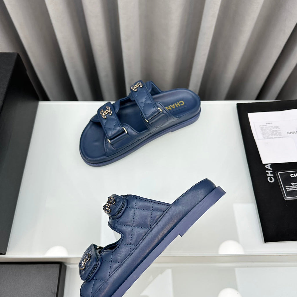 CHANEL dad sandals blue lambskin mules