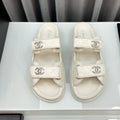 CHANEL dad sandals white lambskin interwoven leather