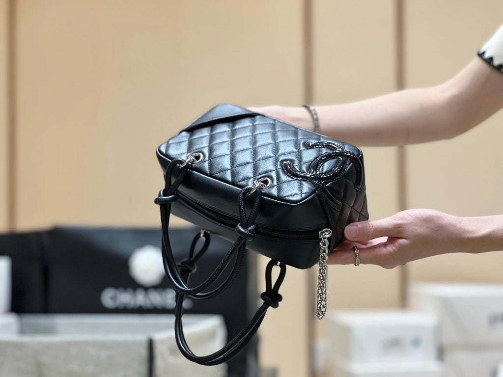 CHANEL 25S  CAMBON BOSTON BAG 27 IN FULL BLACK CALFSKIN