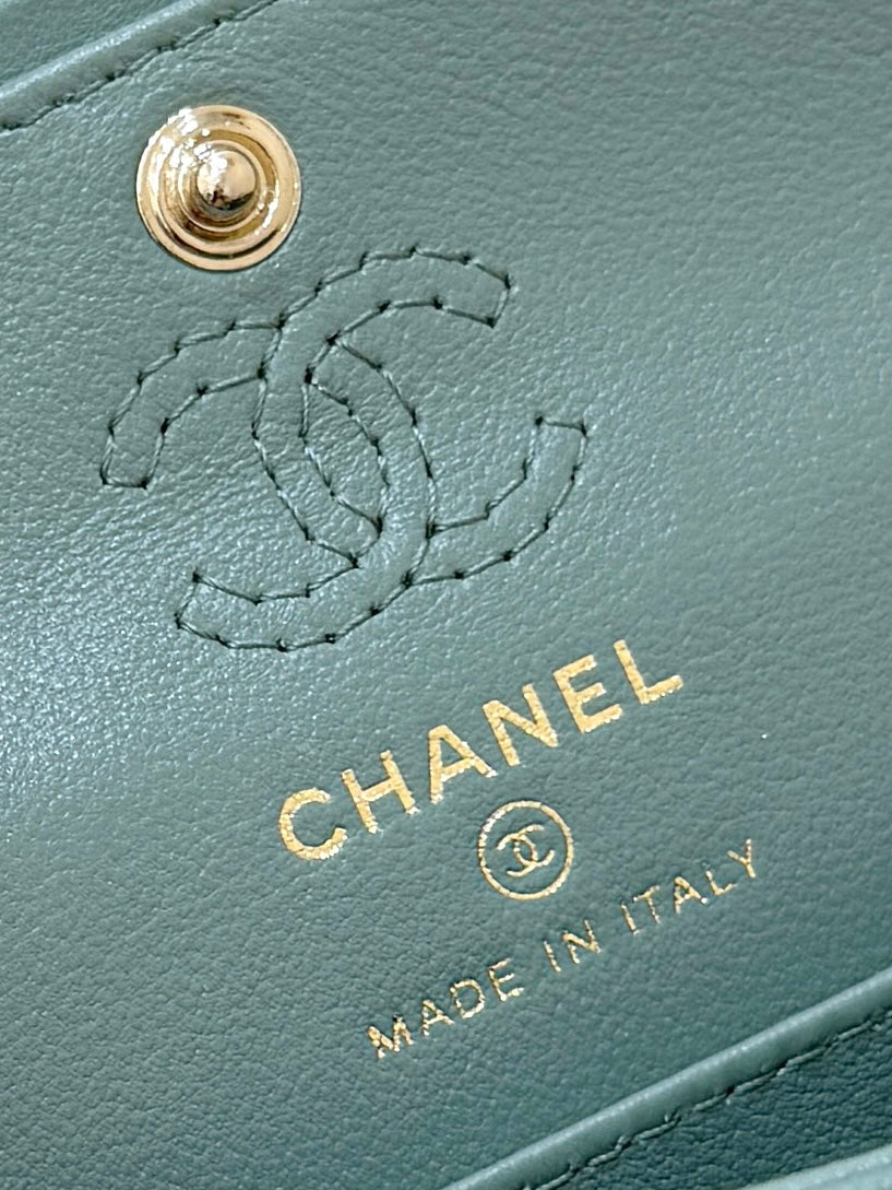 CHANEL 25S  MINI CF BAG 12 IN MUTED TEAL LAMBSKIN HEART MODEL