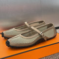 HERMES KICHU BALLET FLAT IN MOCHA BROWN CROCHET KNIT AND CALFSKIN
