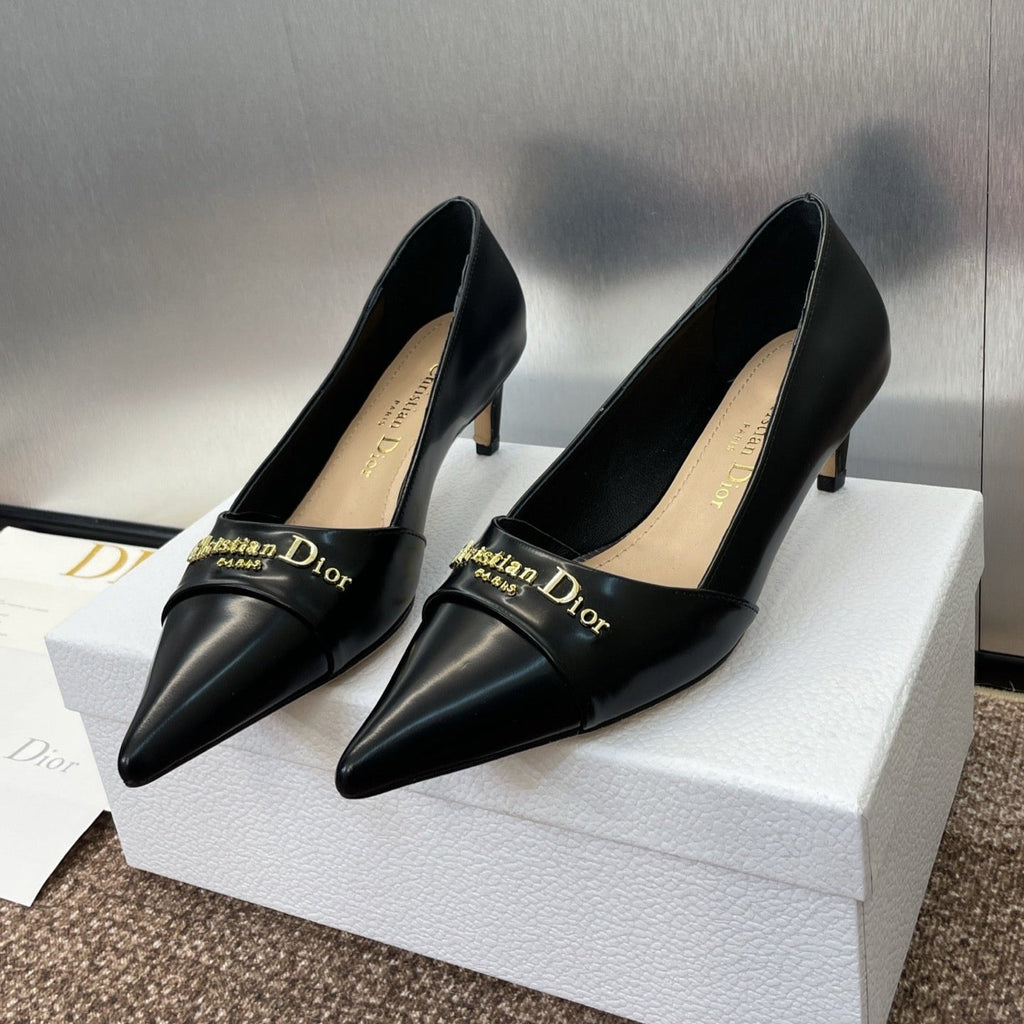 DIOR MY DD 25S HIGH HEEL 55MM IN BLACK LAMBSKIN GOLD LOGO