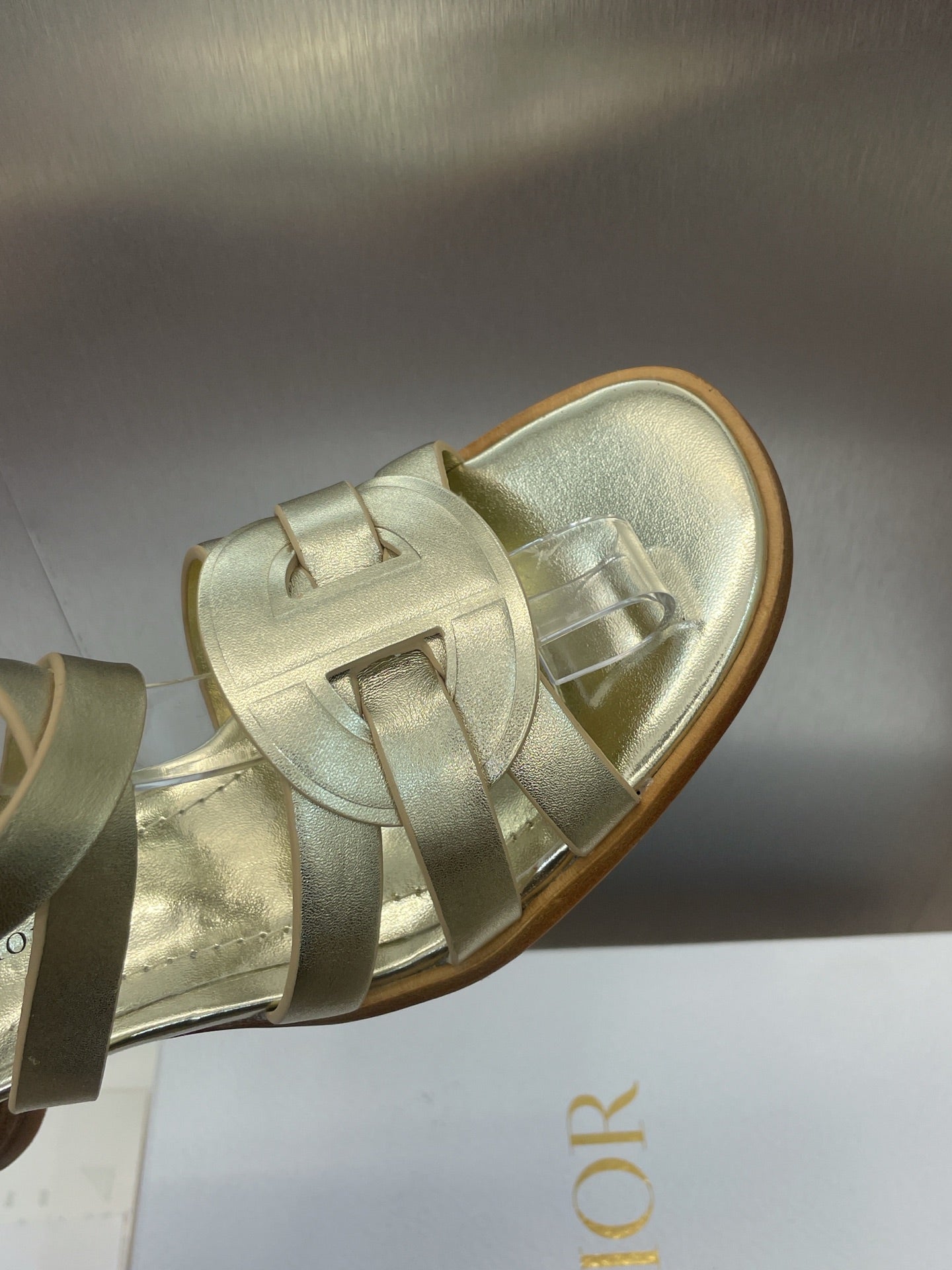 DIOR D-CLUB HIGH HEEL SLIDE 25S 55MM IN GOLD GLOSSY CALFSKIN