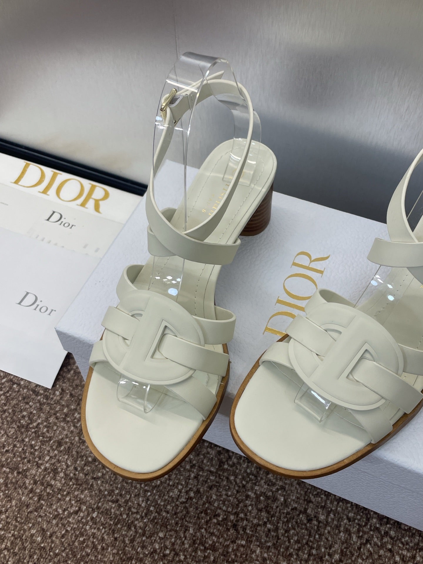 DIOR D-CLUB HIGH HEEL SLIDE 25S 55MM IN WHITE CALFSKIN