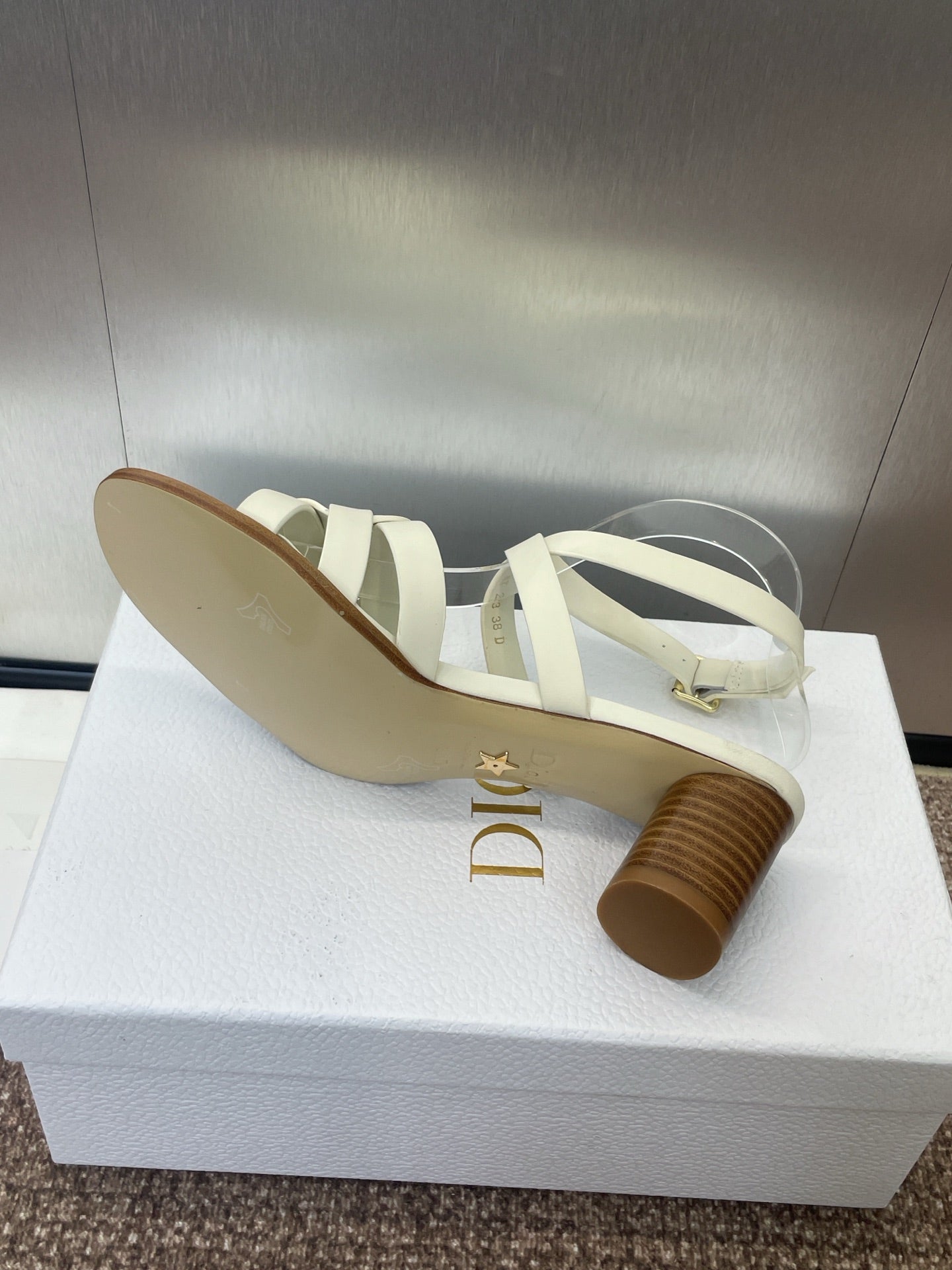 DIOR D-CLUB HIGH HEEL SLIDE 25S 55MM IN WHITE CALFSKIN