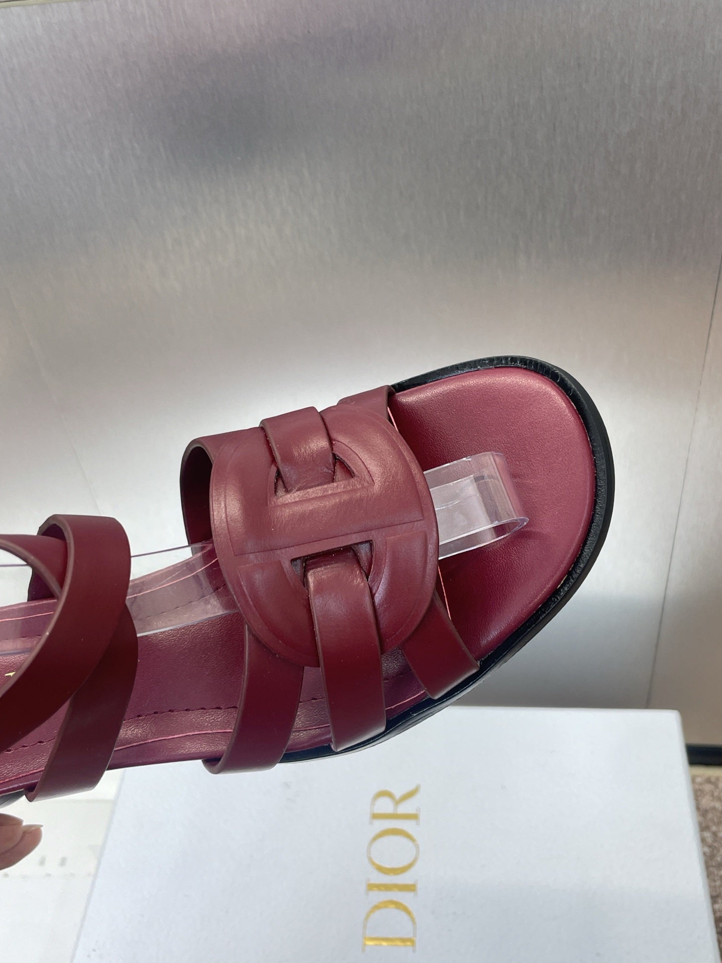 DIOR D-CLUB HIGH HEEL SLIDE 25S 55MM IN BURGUNDY RED CALFSKIN