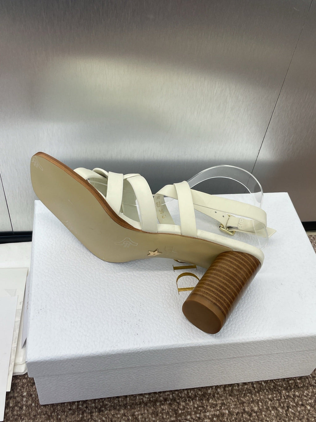 DIOR D-CLUB HIGH HEEL SLIDE 25S 80MM IN WHITE CALFSKIN