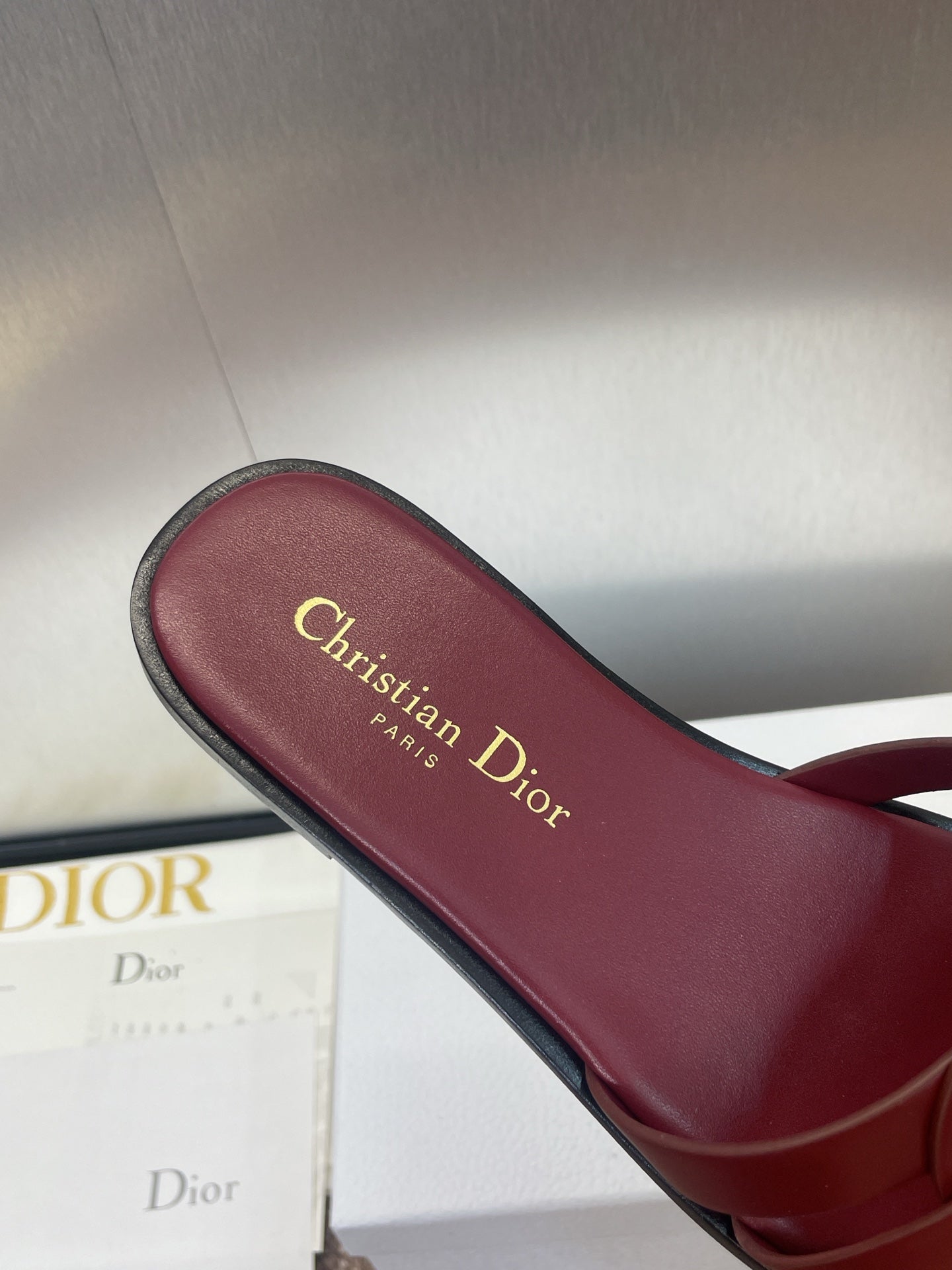 DIOR D-CLUB SLIDE SANDAL 25S IN BURGUNDY RED CALFSKIN