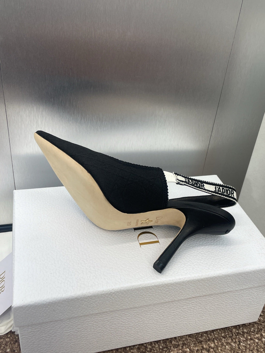 DIOR J'A SLINGBACK 25S PUMP 95MM IN BLACK QUAKE OBLIQUE EMBROIDERED FABRIC