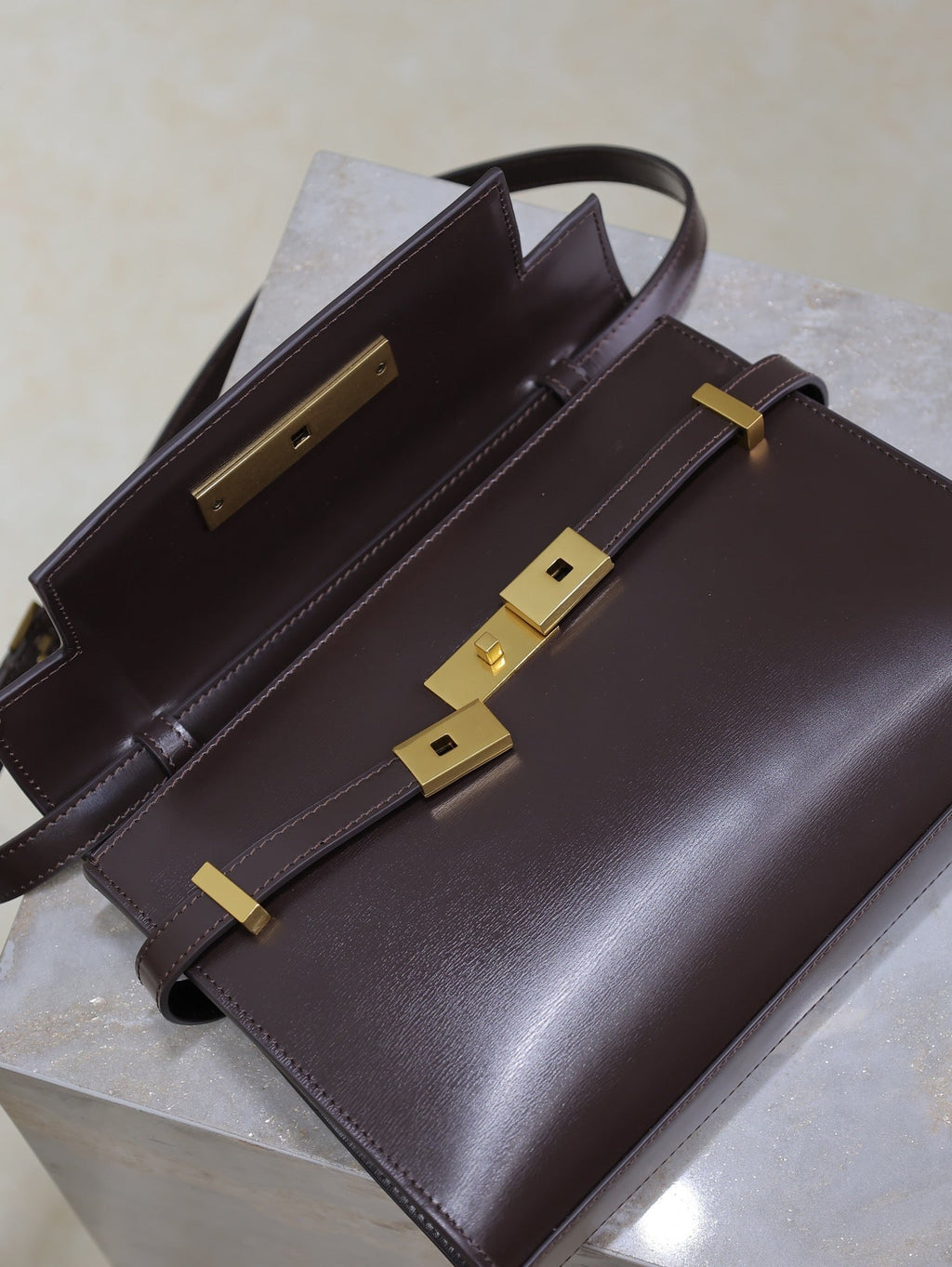 YSL 25S MANHATTAN SMALL 24 IN ROUGE CABERNET CALFSKIN GOLD HARDWARE