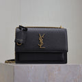 YSL 25S SUNSET MEDIUM 22 IN BLACK GRAINED CALFSKIN GOLD HARDWARE