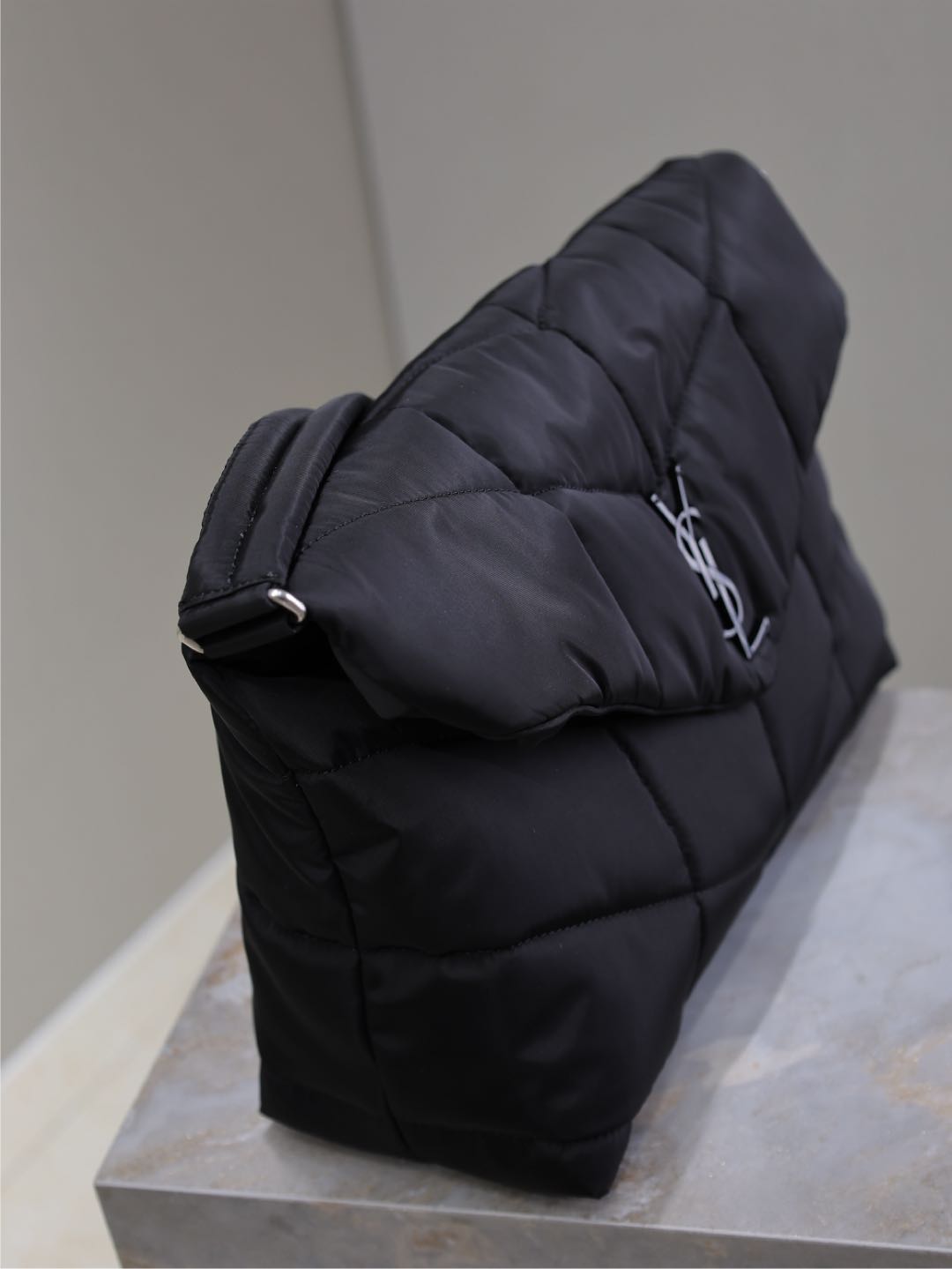 YSL 25S LOULOU PUFFER BAG 34 IN BLACK NYLON BLACK HARDWARE
