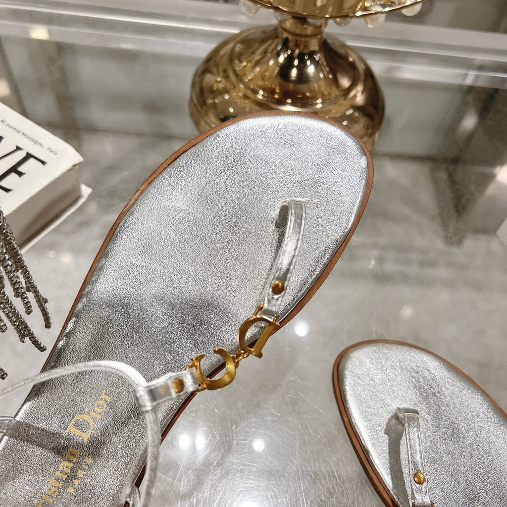 DIOR IVIERA C'EST THONG SANDAL SILVER AQUAMARINA CALFSKIN