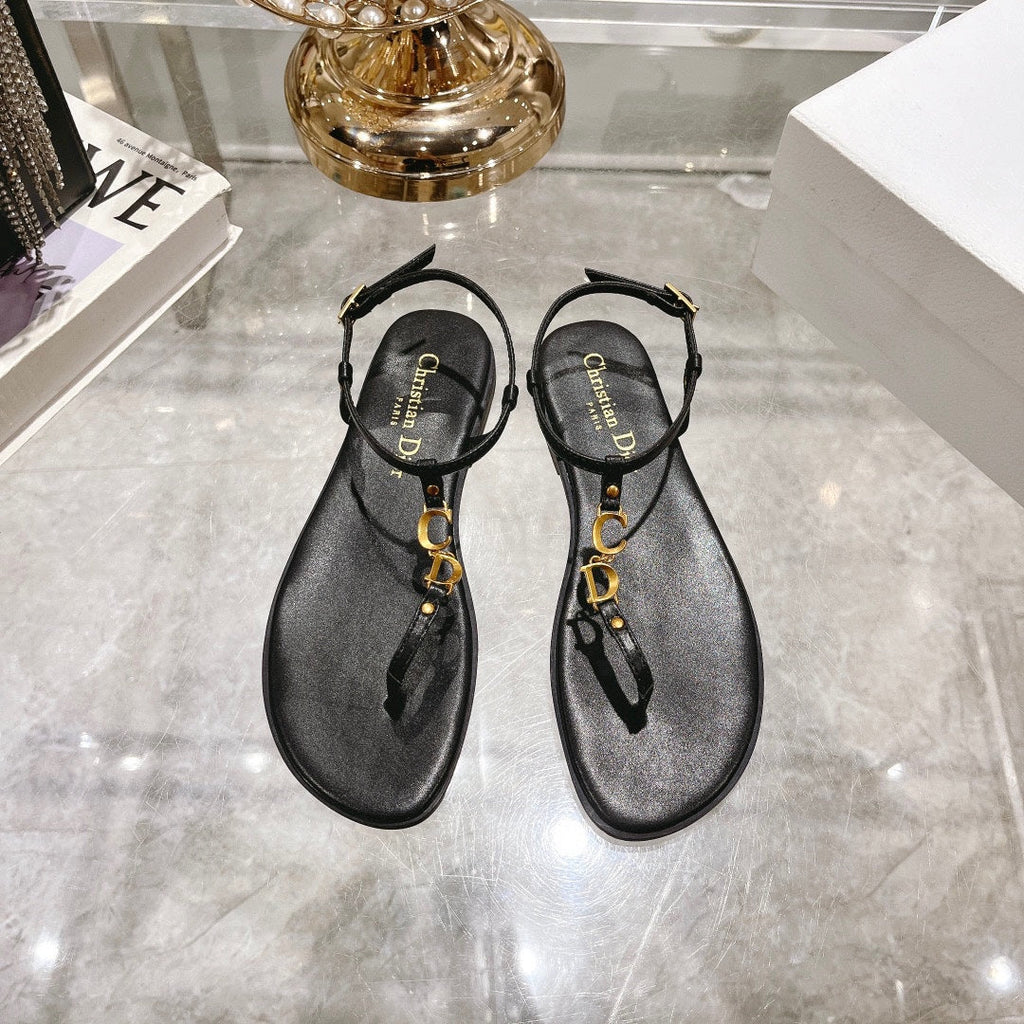 DIOR IVIERA C'EST THONG SANDAL BLACK AQUAMARINA CALFSKIN