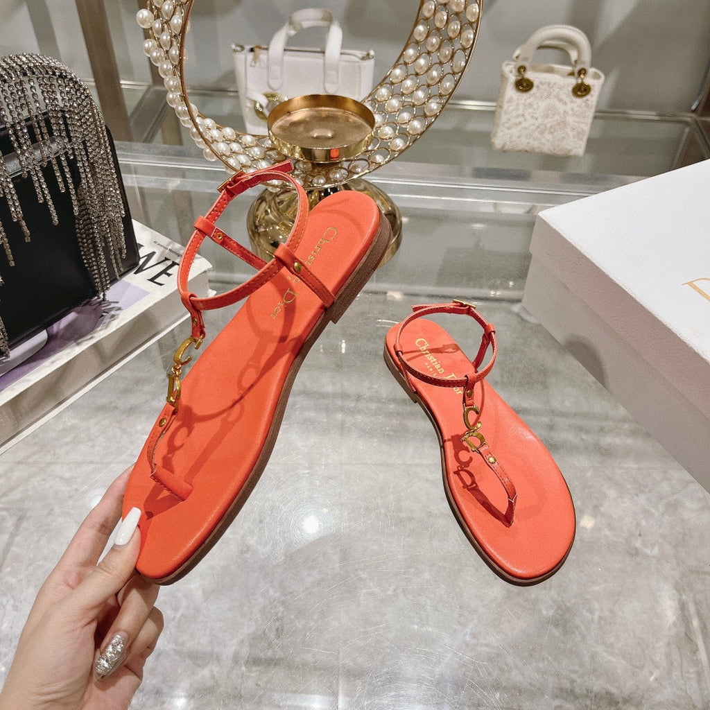 DIOR IVIERA C'EST THONG SANDAL VIVID ORANGE AQUAMARINA CALFSKIN