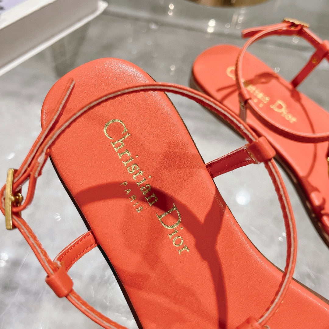 DIOR IVIERA C'EST THONG SANDAL VIVID ORANGE AQUAMARINA CALFSKIN