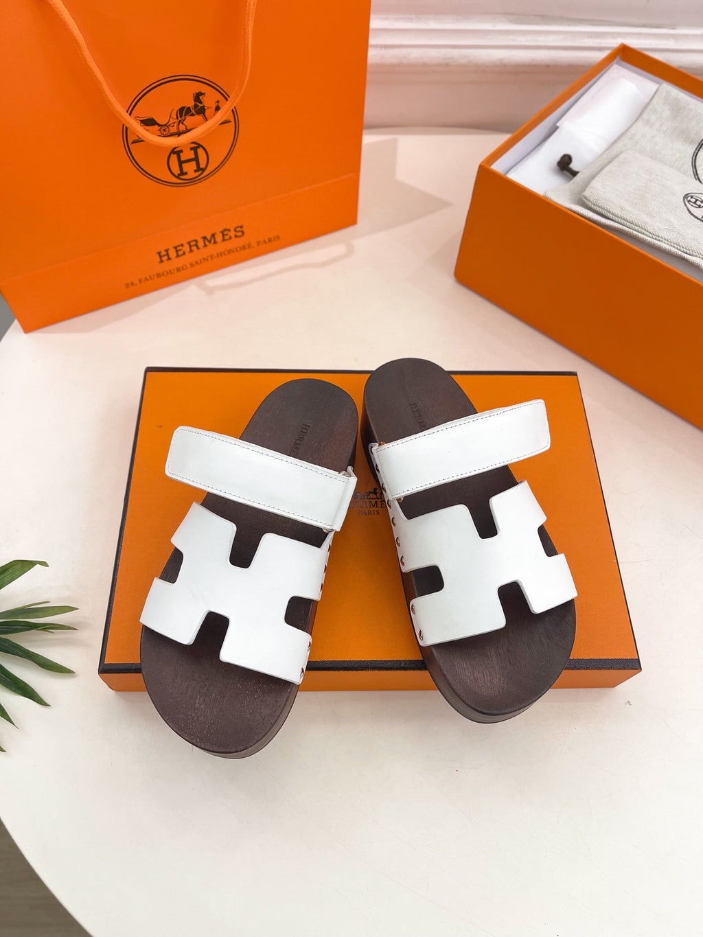 HERMES KOS CLOG IN WHITE CALFSKIN