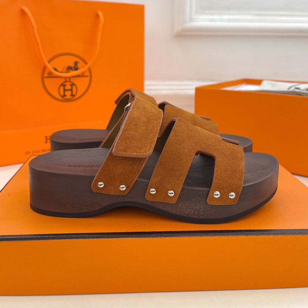 HERMES KOS CLOG IN BRONZE BROWN SUEDE