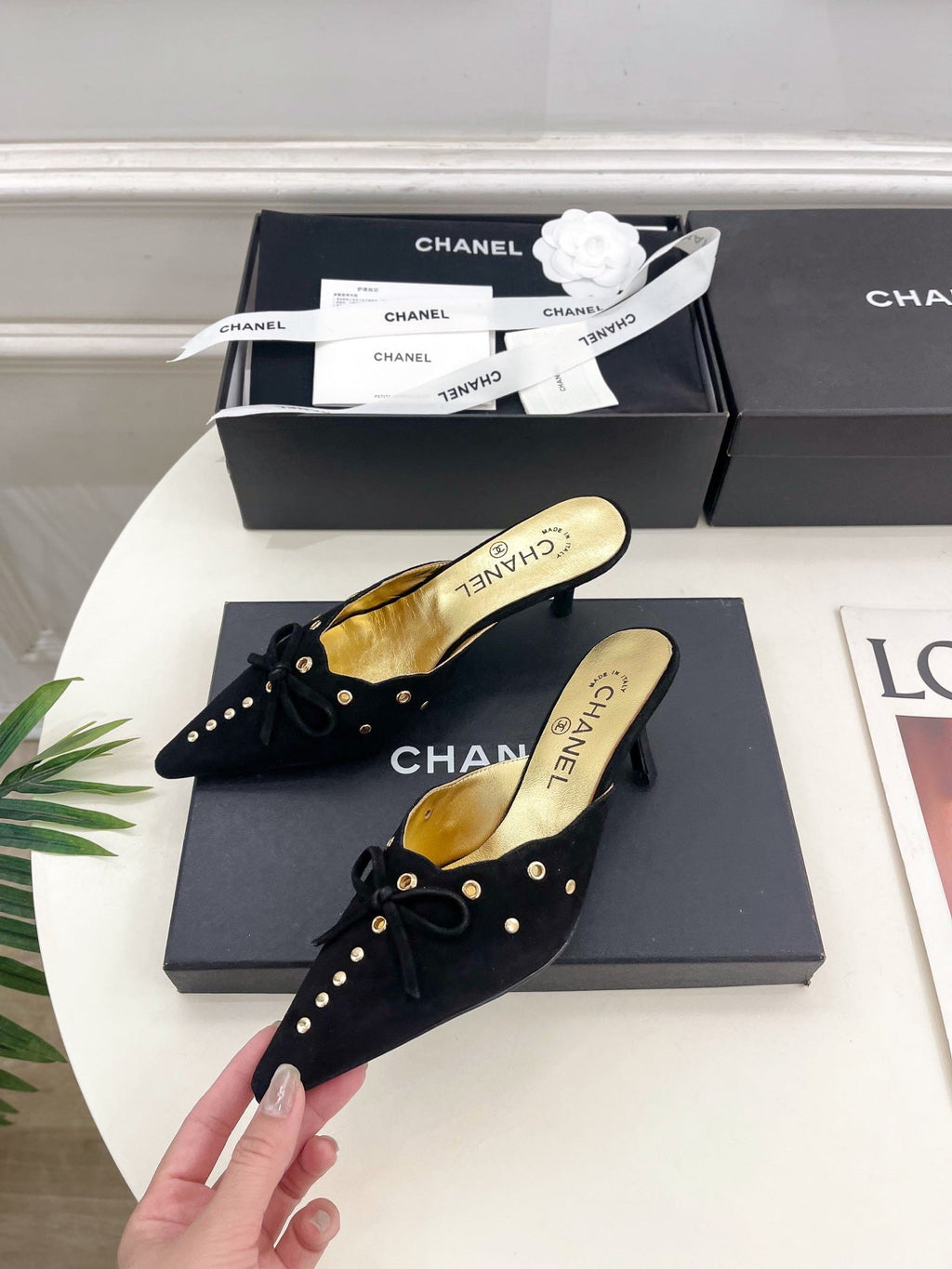 CHANEL HIGH 65 MM MULE IN BLACK SUEDE