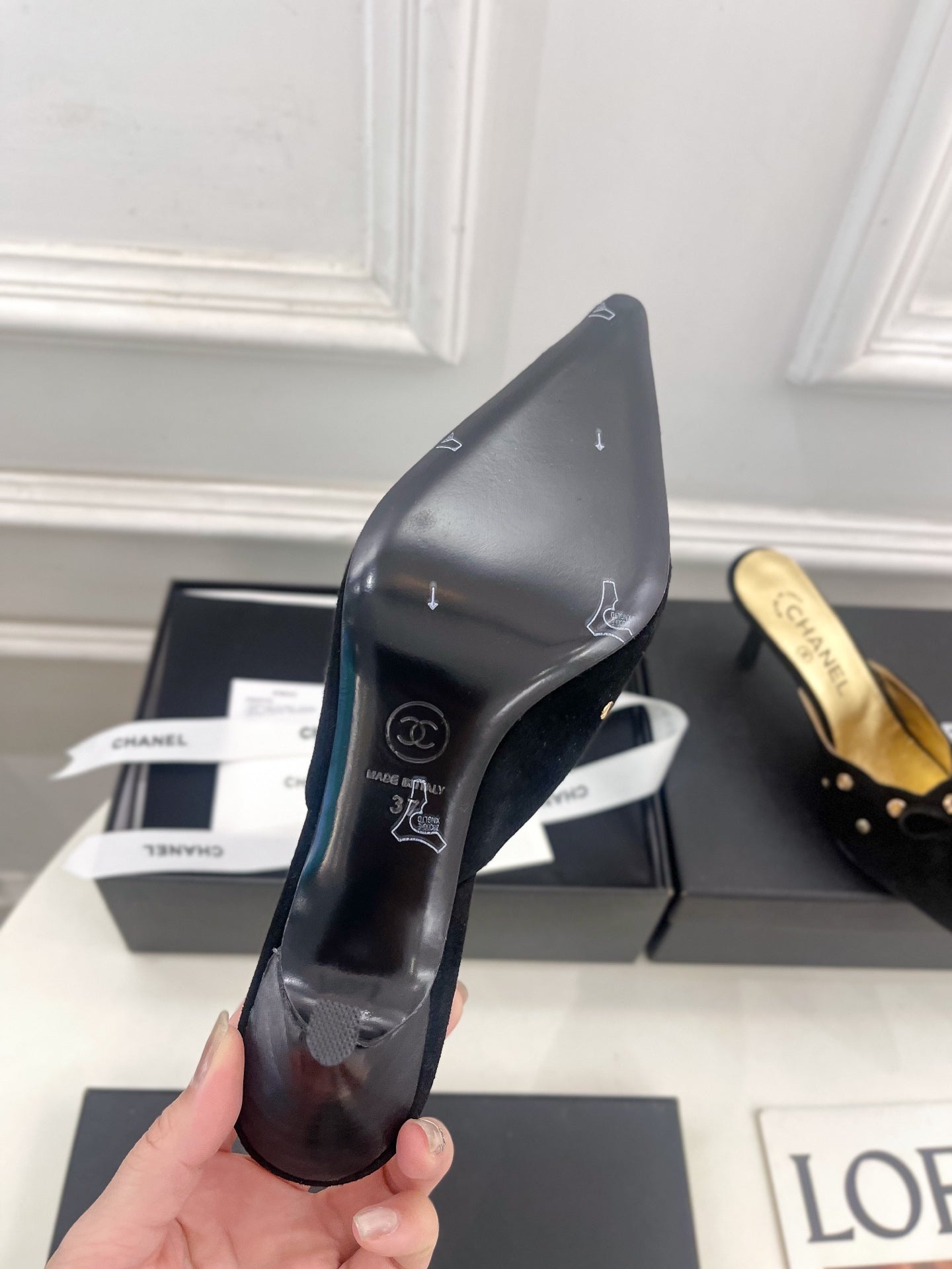CHANEL HIGH 65 MM MULE IN BLACK SUEDE
