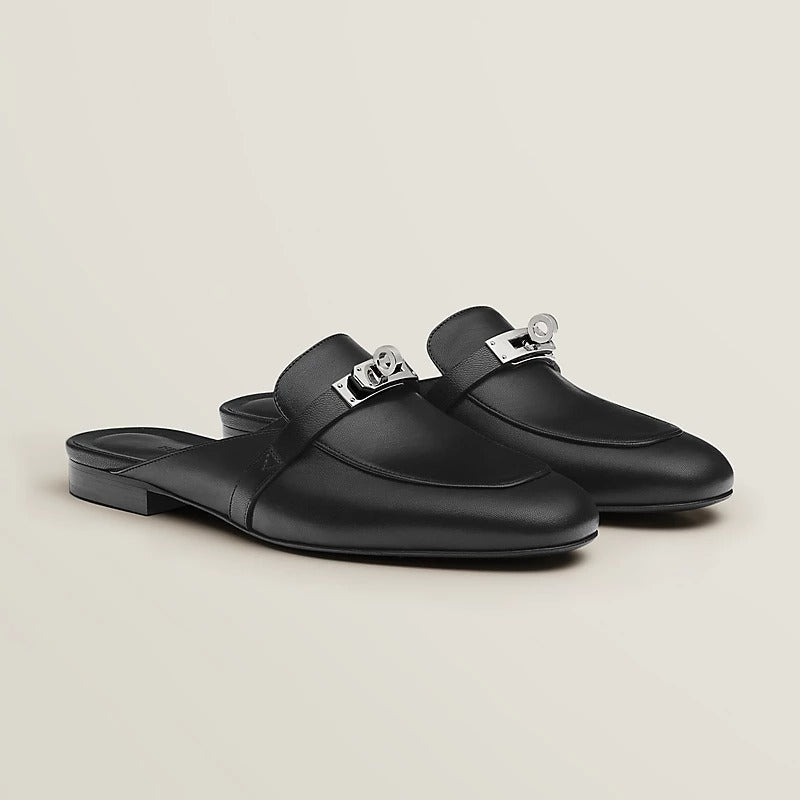 HERMES 0z Mule Noir Silver