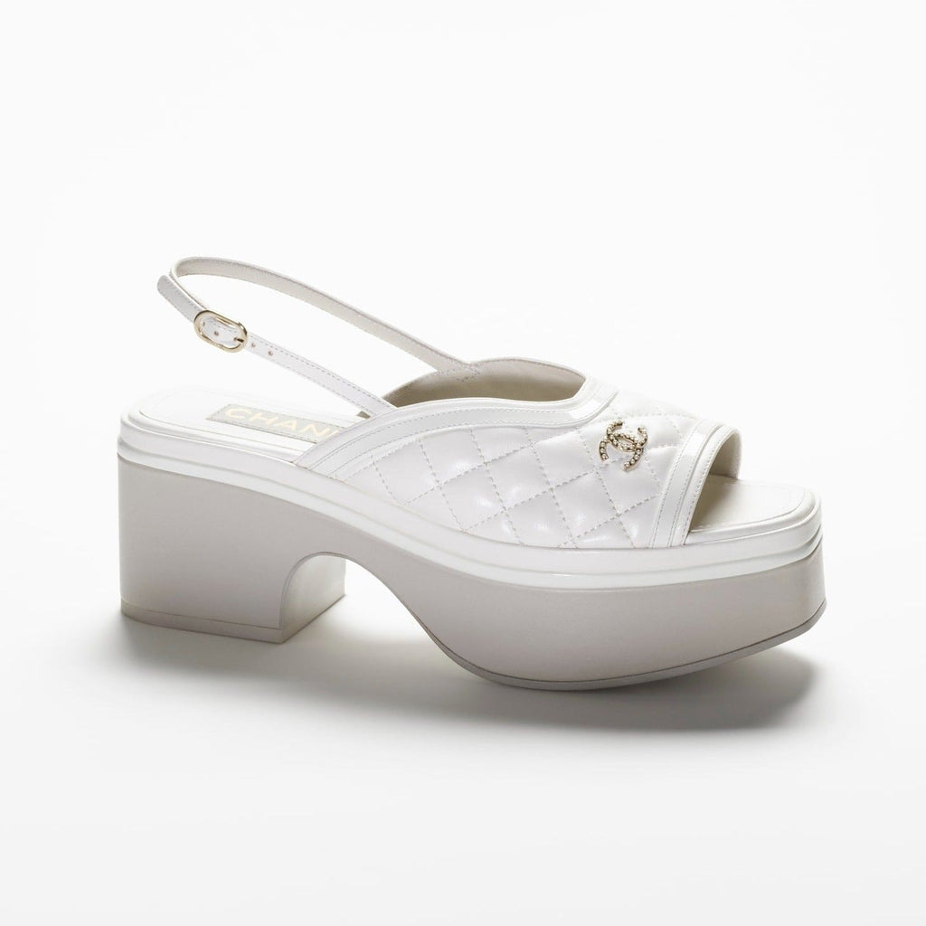 CHANEL SANDALS WHITE LAMBSKIN PATENT