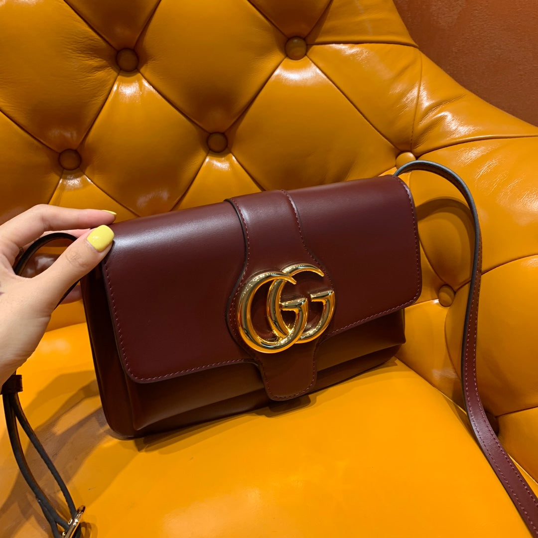 GUCCI Arli Bag 25cm Burgundy Calfskin Gold Hardware