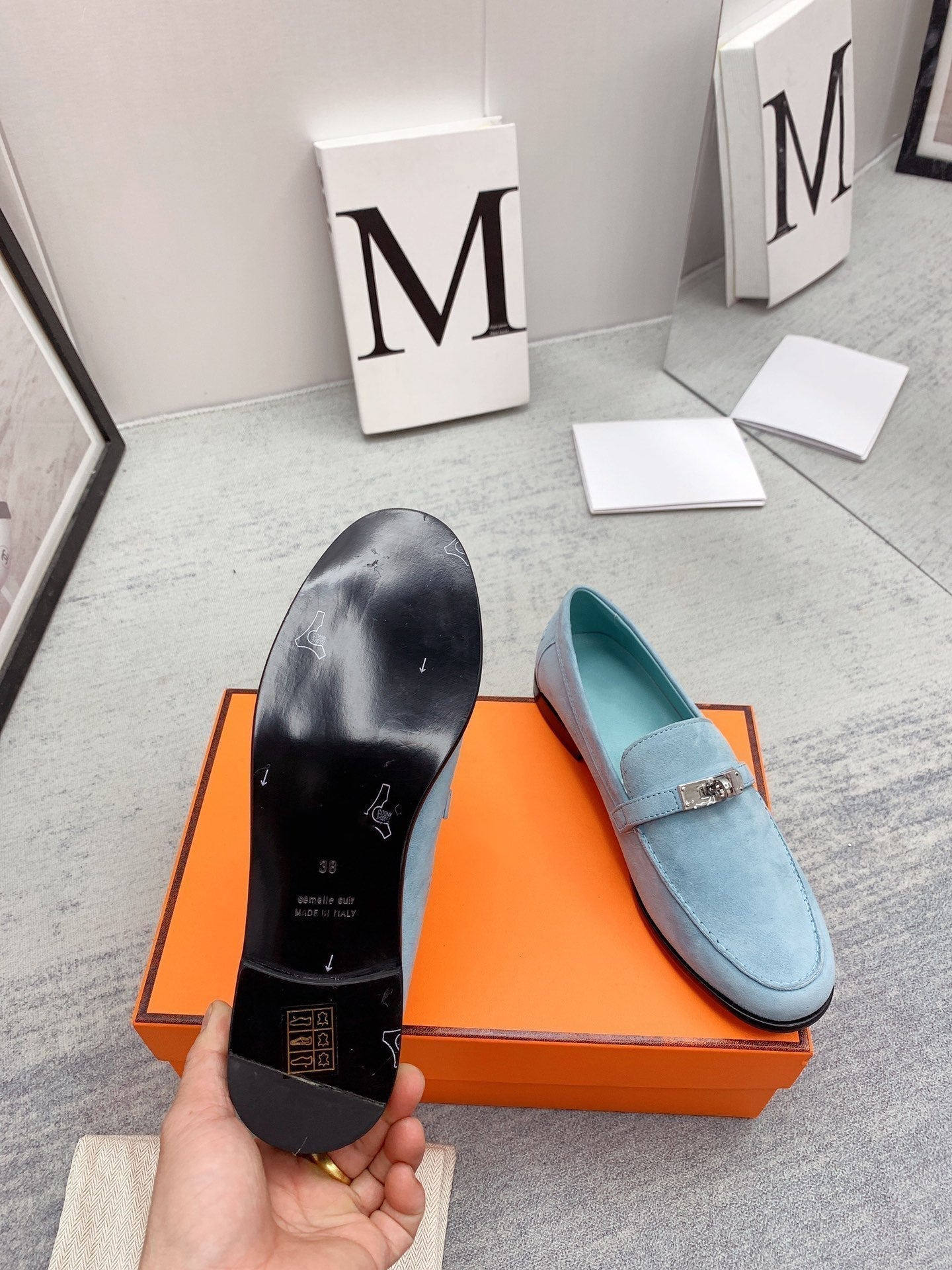 HERMES Destin Loafer Suede Light Blue