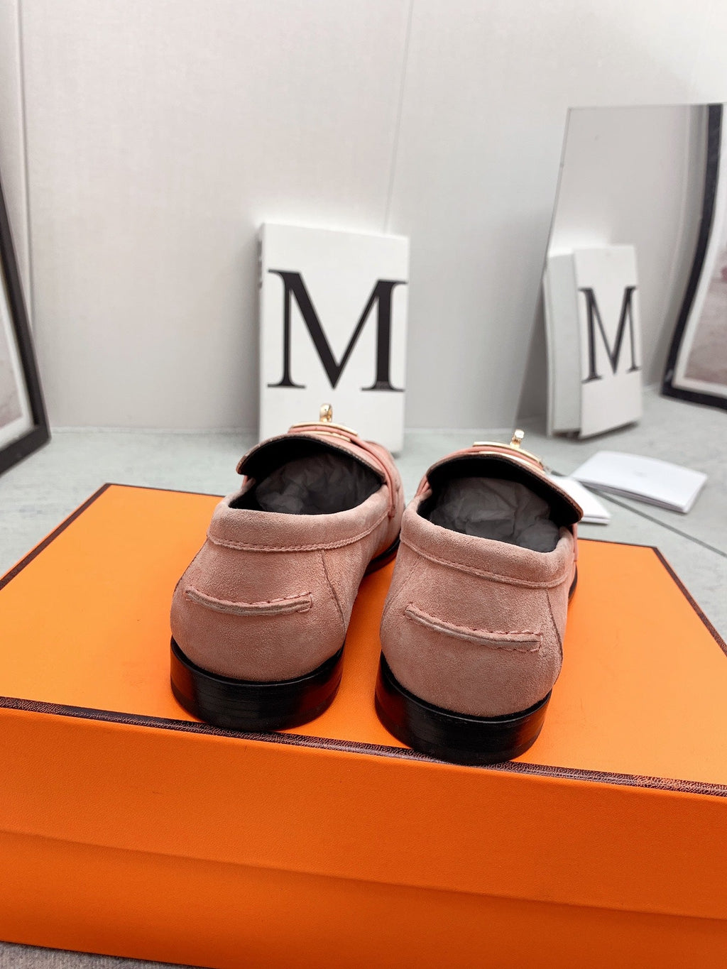 HERMES Destin Loafer Suede Light Pink