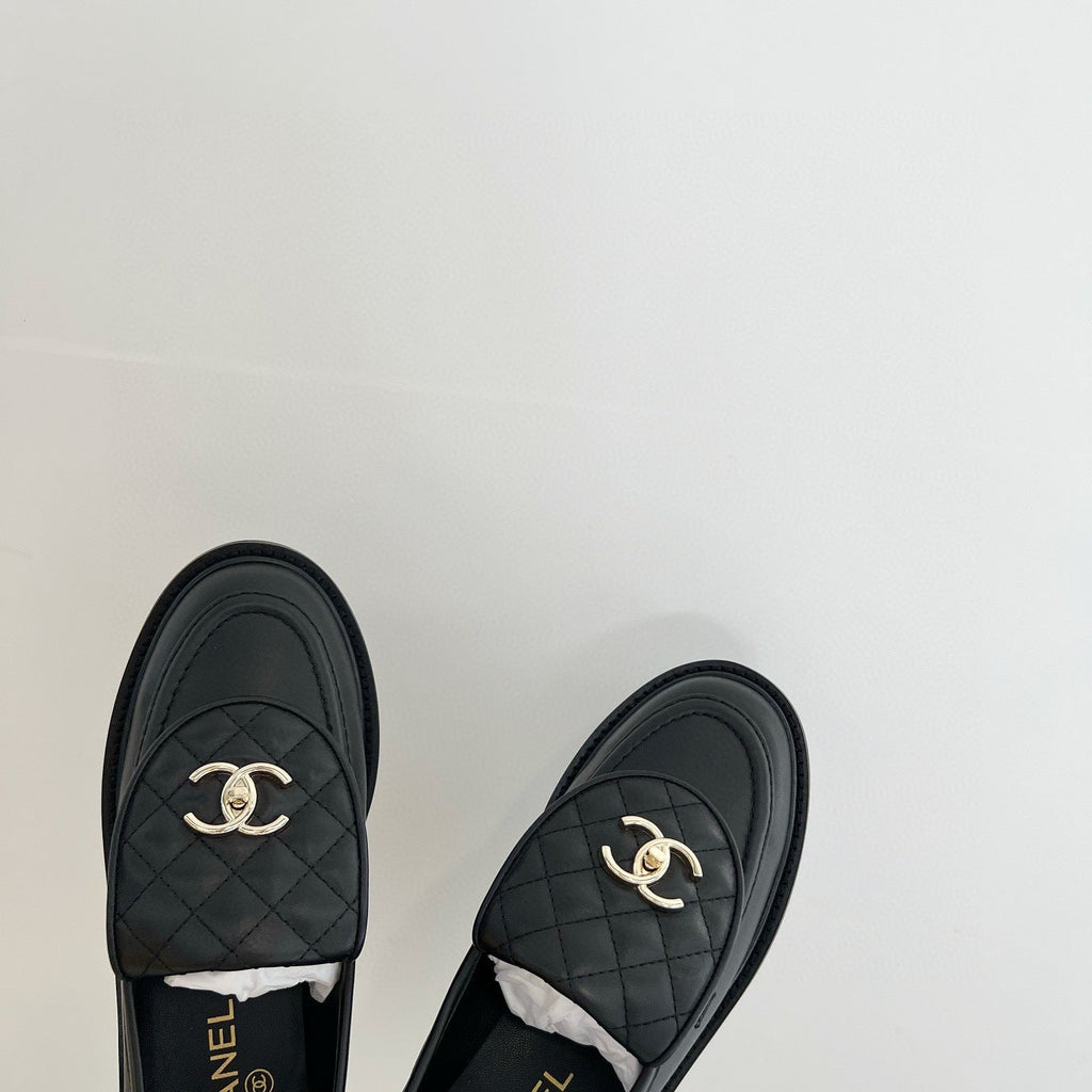 CHANEL Moasins Black Quilted Calfskin Gold